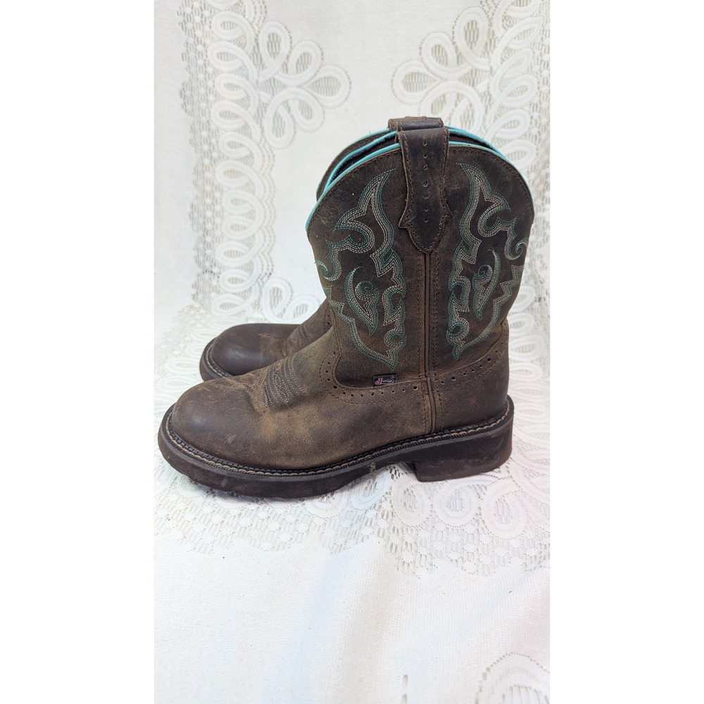 Justin Gypsy Womens Brown Leather Turquoise Embroidered Western Boots GY9606 9B